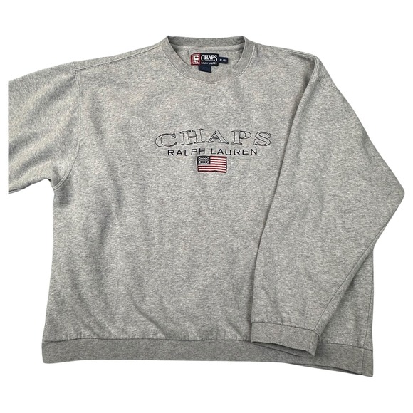 Chaps Ralph Lauren Sweatshirt Mens XL Crewneck Embroidered Flag Pullover USA Y2K - Picture 1 of 11